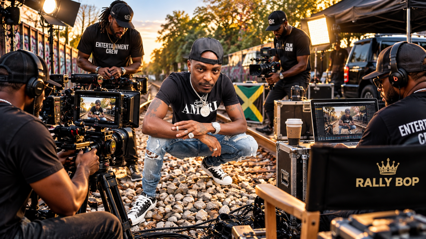 Rally Bop with entertainment and film crew